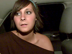 Charming solo model with small tits masturbating in the car