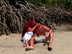 Amazing cowgirl moaning in ecstasy as she gets smashed doggystyle at the beach in a close up shoot