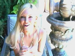 Small tits blonde pornstar deepthoats with toys during solo outdoors