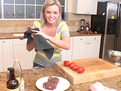 Dirty talk with solo pornstar in reality story in kitchen