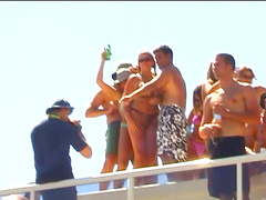 Spring Break boat party video with bikini babes floating on a lake