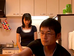 Even in the kitchen this Asian chic feeds her hungry cunt with a big cock