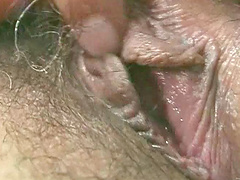 Asian slut getting pussy banged close up after milking cock