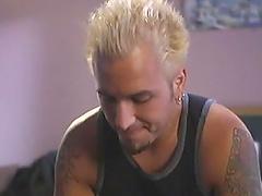 Punk dude deepthroats a big tits blonde before hardcore bed sex with cum on tits