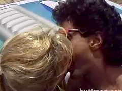 A hot doggystyle fucking action along blonde in glasses and bikini being ripped