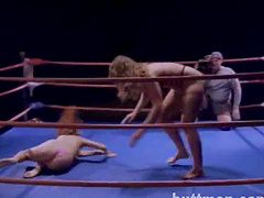 Sexy female wrestlers end up topless in the middle of the ring