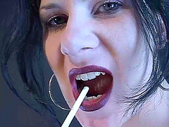 Cigar fetish solo brunette in short masturbating while displaying her nice ass