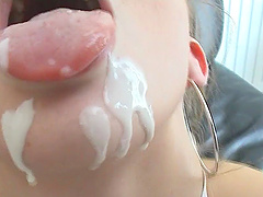 Hardcore chick gets facial cumshot after sucking and riding dick