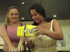 Food fetish lesbian getting messy with food in the kitchen reality shoot