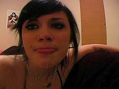 Hot brunette teen on webcam sucking on big toy cock solo