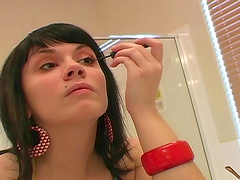 Randy brunette teen in solo movie getting her makeup and hair fixed