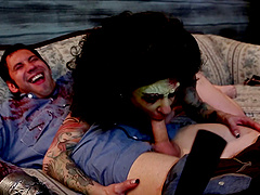 Crazy Halloween makeup on a couple in a fuck video