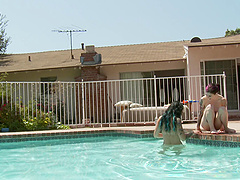 Lesbian pool time for these stunning young punk babes