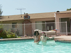 Lesbian pool time for these stunning young punk babes