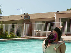 Lesbian pool time for these stunning young punk babes