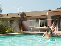 Lesbian pool time for these stunning young punk babes