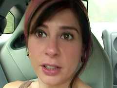 Selfie video in the car shows her natural tits out on the road