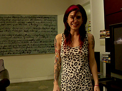 Punk pornstar models her new leopard print dress on laundry day