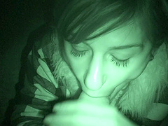 Night vision blowjob outdoors leads to a quick doggystyle fuck