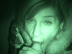 Night vision blowjob outdoors leads to a quick doggystyle fuck