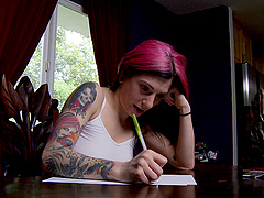 Punk porn babe Joanna Angel goes topless during a chat session