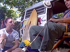 Couple enjoys outdoor sex in front of their trailer