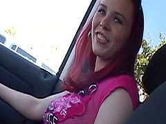 Redhead Gf with nose piercing gives Pov blowjob in car