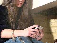 Her feet are lovely in sheer pantyhose as she texts