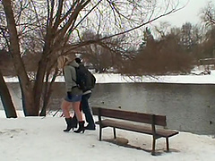 Outdoor fucking in the snow with old guy and young Ingrid B