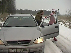 Hardcore fucking on the car during winter with blonde Jane Darling