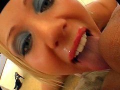 Home video of blonde Bibi taking a fat dick in her pretty mouth