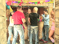 Group fucking during a birthday party with lascivious Rachel