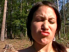 Sexy brunette Shana masturbates in the woods and an old man notices her