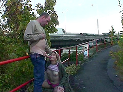 Small tits blonde Sonja M fucked by an older guy in outdoors