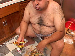 Fat dude eating like a pig and fucking like one too