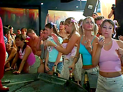 Massive fuck party between male strippers and clothed females