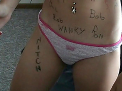 Writing names of random dudes from the chat room on her body