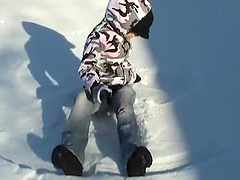 Dainty brunette sex doll loves playing in the snow