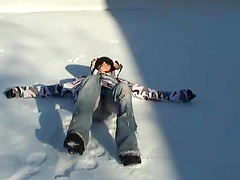 Dainty brunette sex doll loves playing in the snow