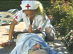 Nice ass nurse in sexy stockings gets bonked outdoors