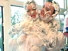 Dirty video of two glamour sluts who love to play with shaving foam