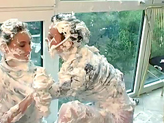 Dirty video of two glamour sluts who love to play with shaving foam