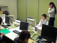 Provocative Japanese office girl giving an amazing blowjob at work