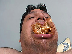 A fat, nasty dude eats while fucking Crissy Cums from behind