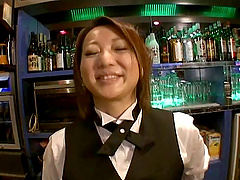 Amateur Japanese bartender gets her sweet pussy pounded balls deep