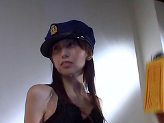 Asian female police officer Noa undressed and pleasured with fingers