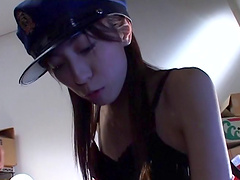 Asian female police officer Noa undressed and pleasured with fingers