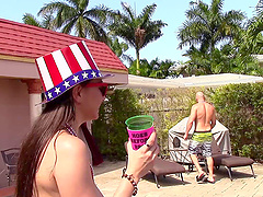 Horny American chicks having a nice threesome by the pool