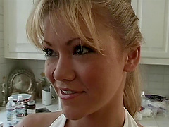 Small tits Julie Meadows having her anal smashed hardcore in kitchen