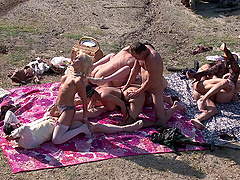 Sheriff licking Julian Ann pussy in outdoor group porn